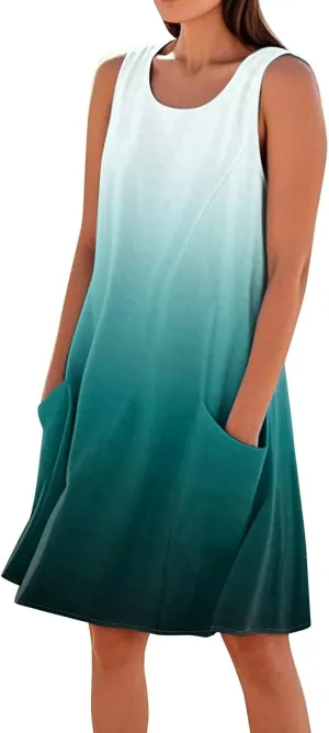 Summer Dresses for Women 2025 Crewneck Sleeveless Cotton Linen Tank Dress Beach Vacation Sundresses with Pockets