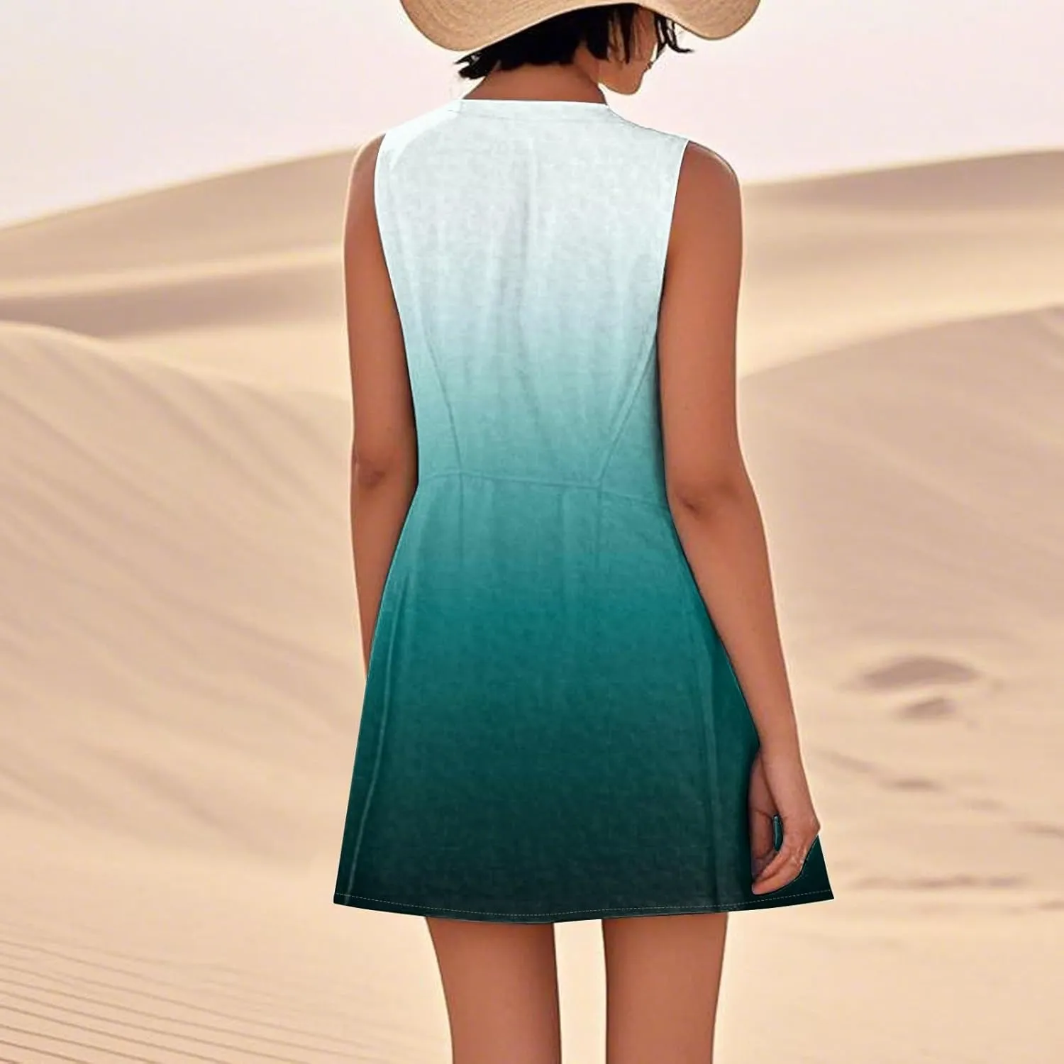 Summer Dresses for Women 2025 Crewneck Sleeveless Cotton Linen Tank Dress Beach Vacation Sundresses with Pockets