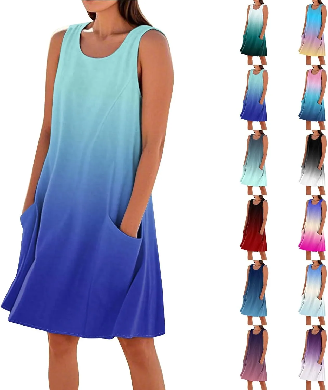 Summer Dresses for Women 2025 Crewneck Sleeveless Cotton Linen Tank Dress Beach Vacation Sundresses with Pockets