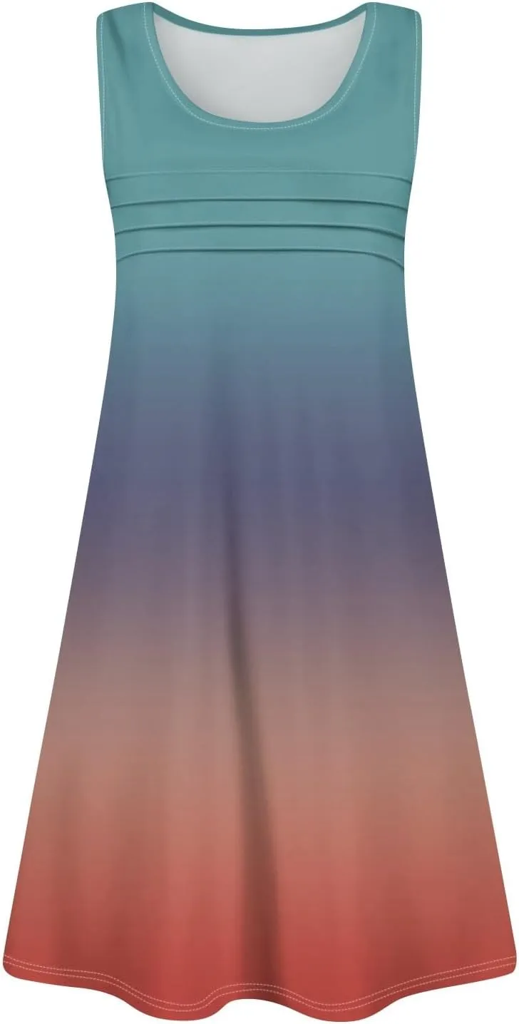 Summer Dresses for Women 2025 Floral Loose T Shirt Dresses V Neck Casual Pleated Front Tank Dress Sleeveless Sundresses
