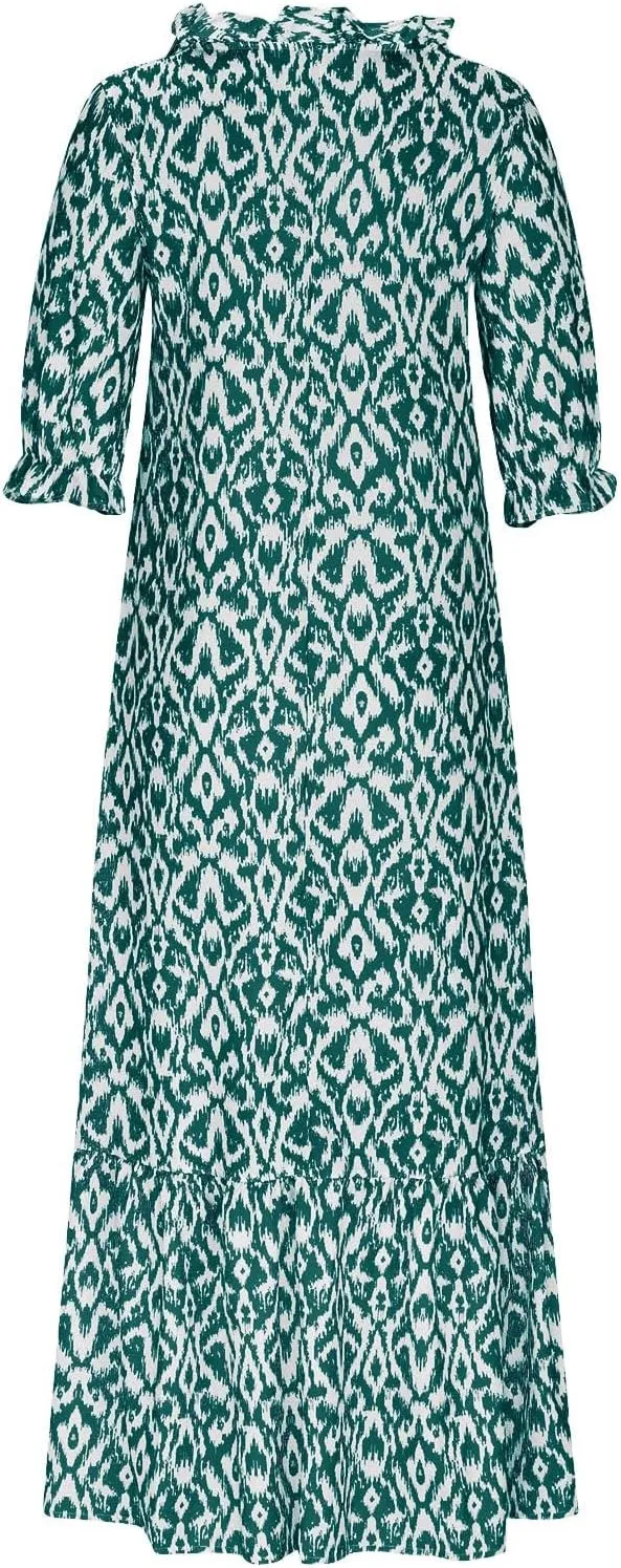 Summer Dresses for Women 2025 Half Sleeve V Neck Boho Floral Maxi Dresses Flowy Casual Ruffle Tiered Beach Sundress