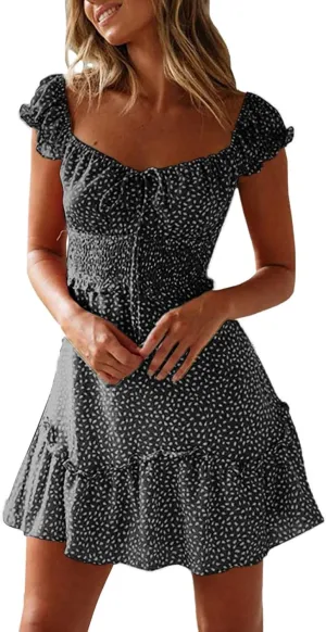 Summer Dresses for Women 2025 MilkMaid Dress Smocked Dress Ruffle Floral Sundresses Tie Front Boho Short Dresses