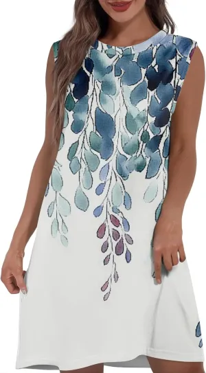 Summer Dresses for Women 2025 Petite Sleeveless Midi Tank Dress Casual Beach Sundress Crewneck Basic T Shirt Dresses
