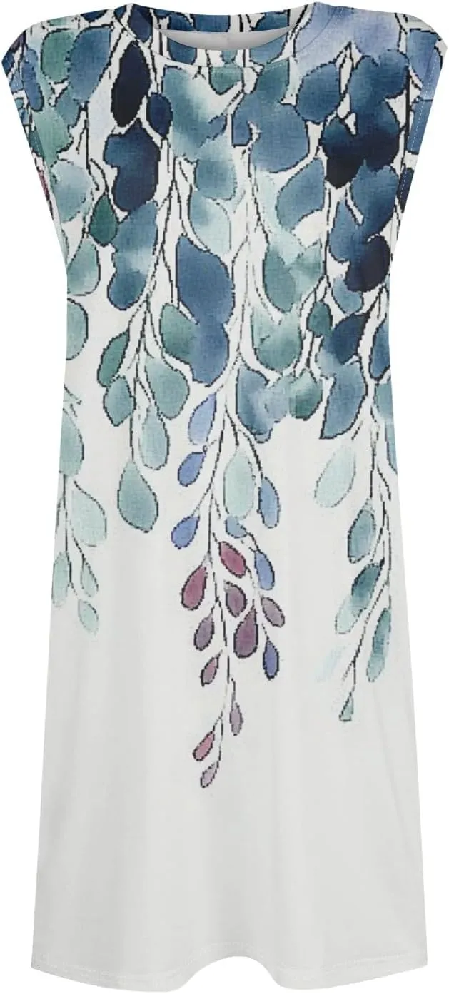 Summer Dresses for Women 2025 Petite Sleeveless Midi Tank Dress Casual Beach Sundress Crewneck Basic T Shirt Dresses