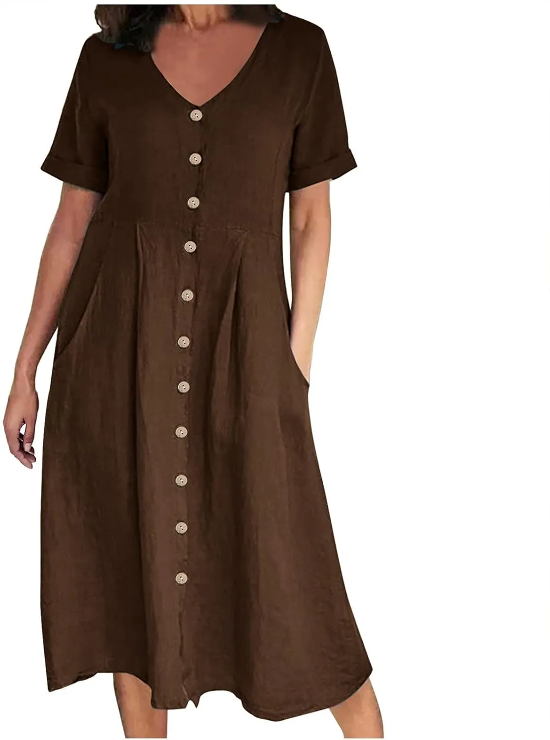 Summer Dresses for Women 2025 Plus Size Flowy Cotton Linen Button Down Sundress Short Sleeve Vacation Beach Dress
