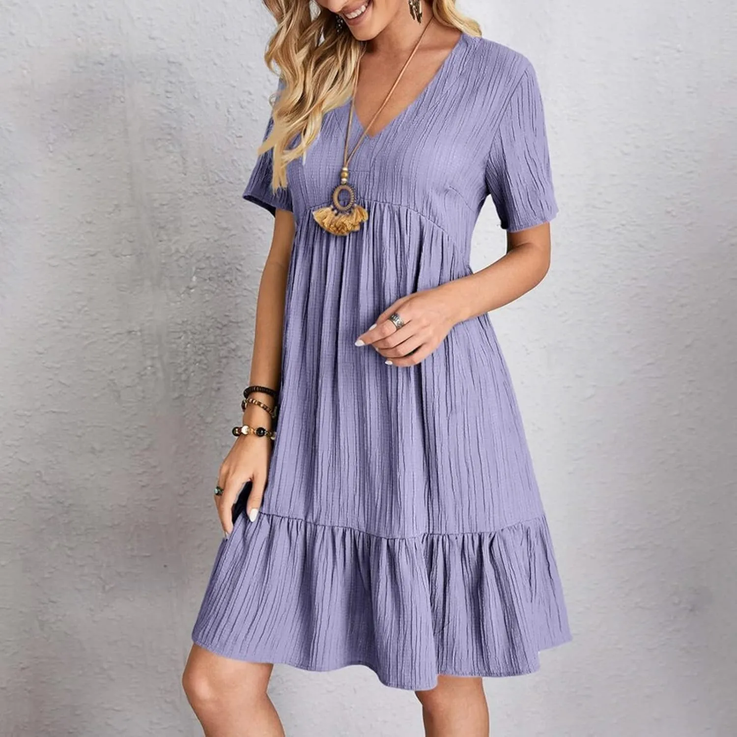 Summer Dresses for Women 2025 Plus Size Short Sleeve V Neck Mini Dress Casual Flowy Swing Boho Beach Vacation Dress