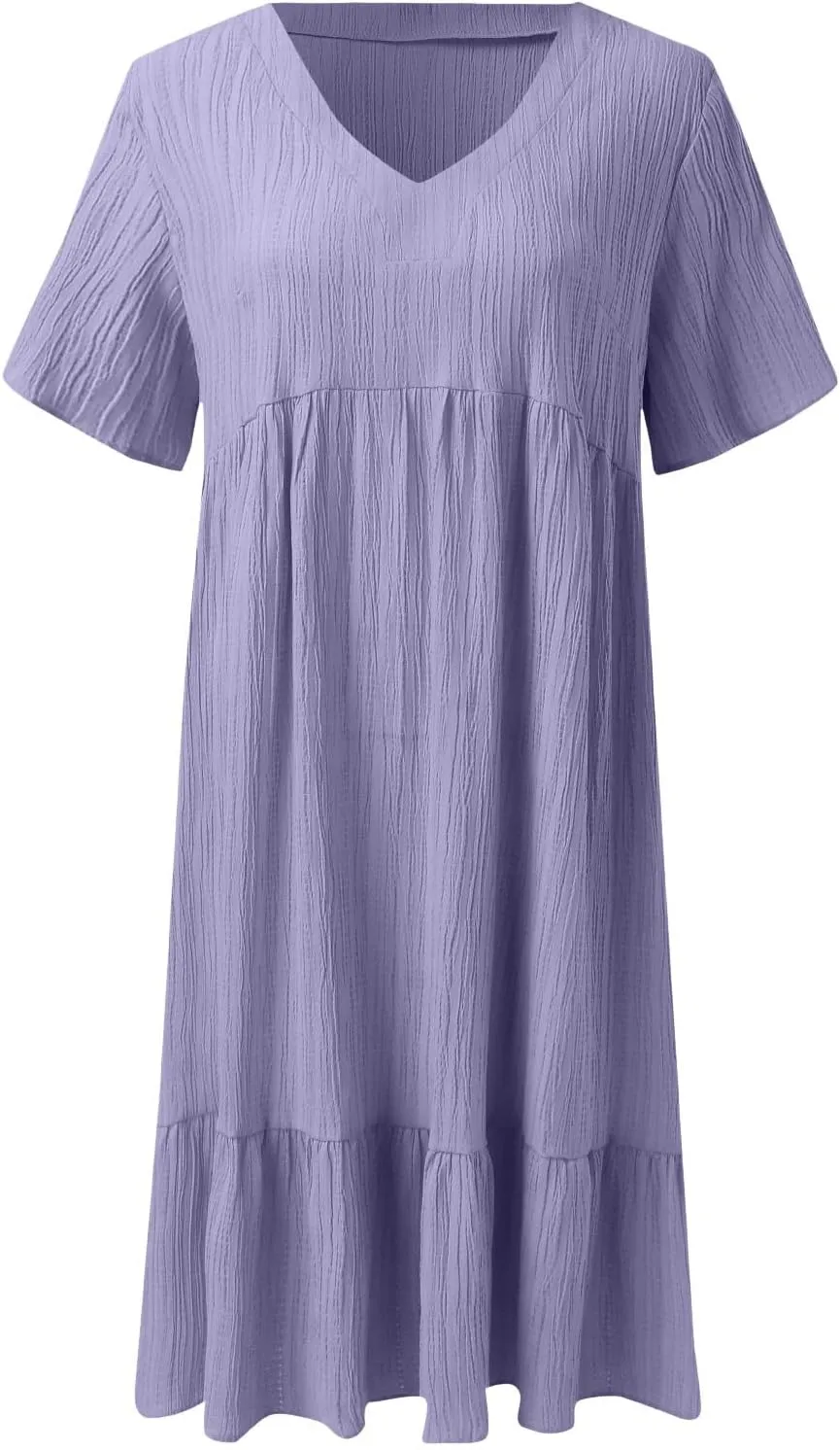 Summer Dresses for Women 2025 Plus Size Short Sleeve V Neck Mini Dress Casual Flowy Swing Boho Beach Vacation Dress