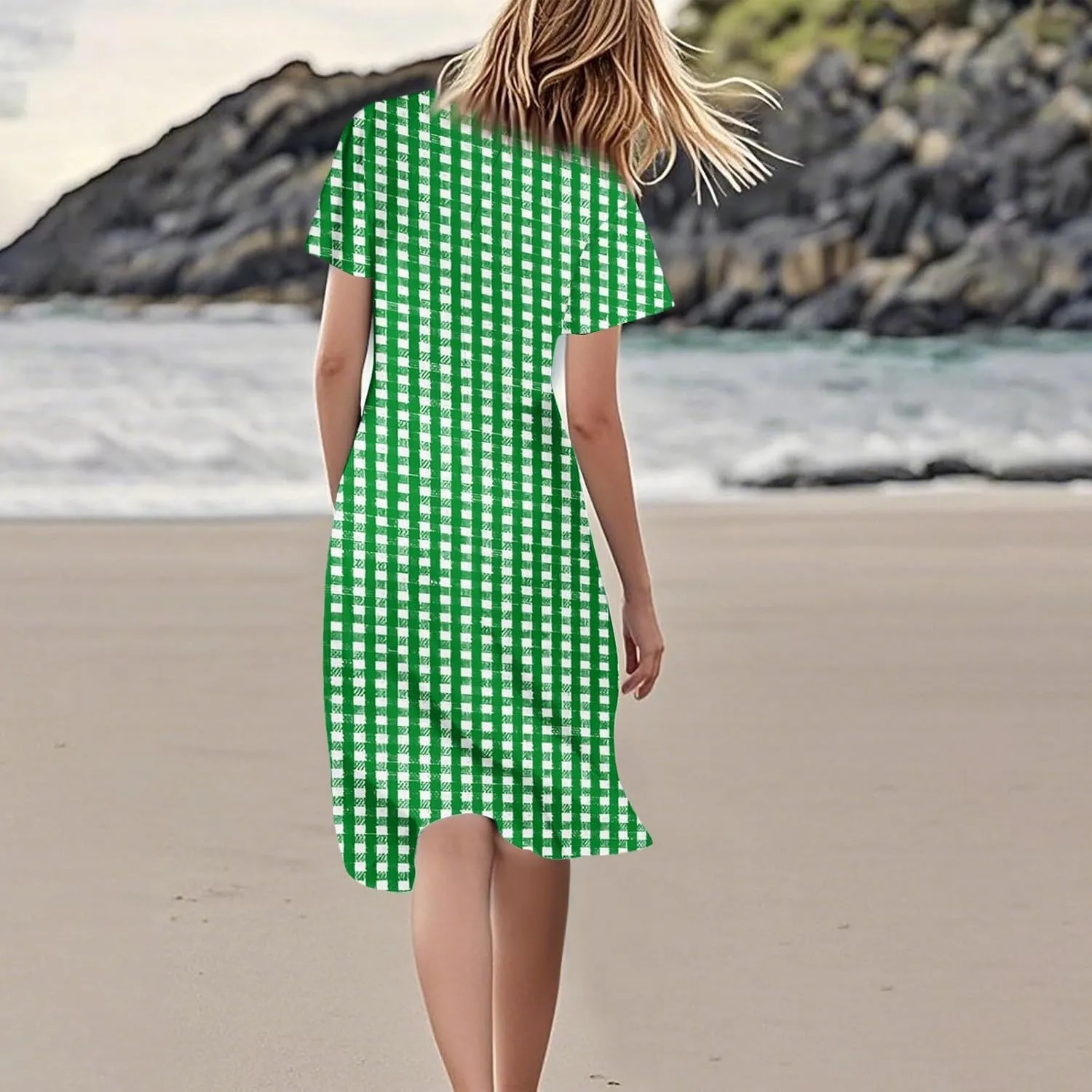 Summer Dresses for Women 2025 Short Sleeve Casual Floral Mide Dresses V-Neck Floral Beach Vacation Party Dress