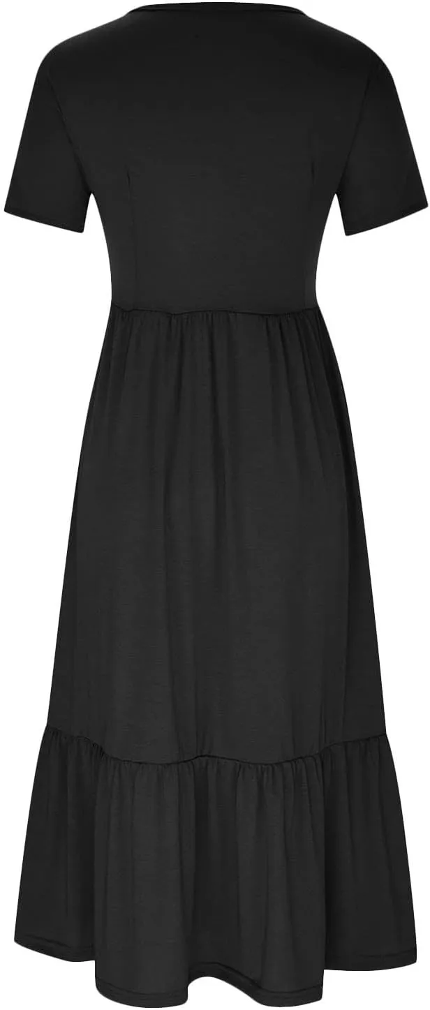 Summer Dresses for Women 2025 Tiered Vacation Long Beach Sundress Casual Loose Short Sleeve Dress with Pockets