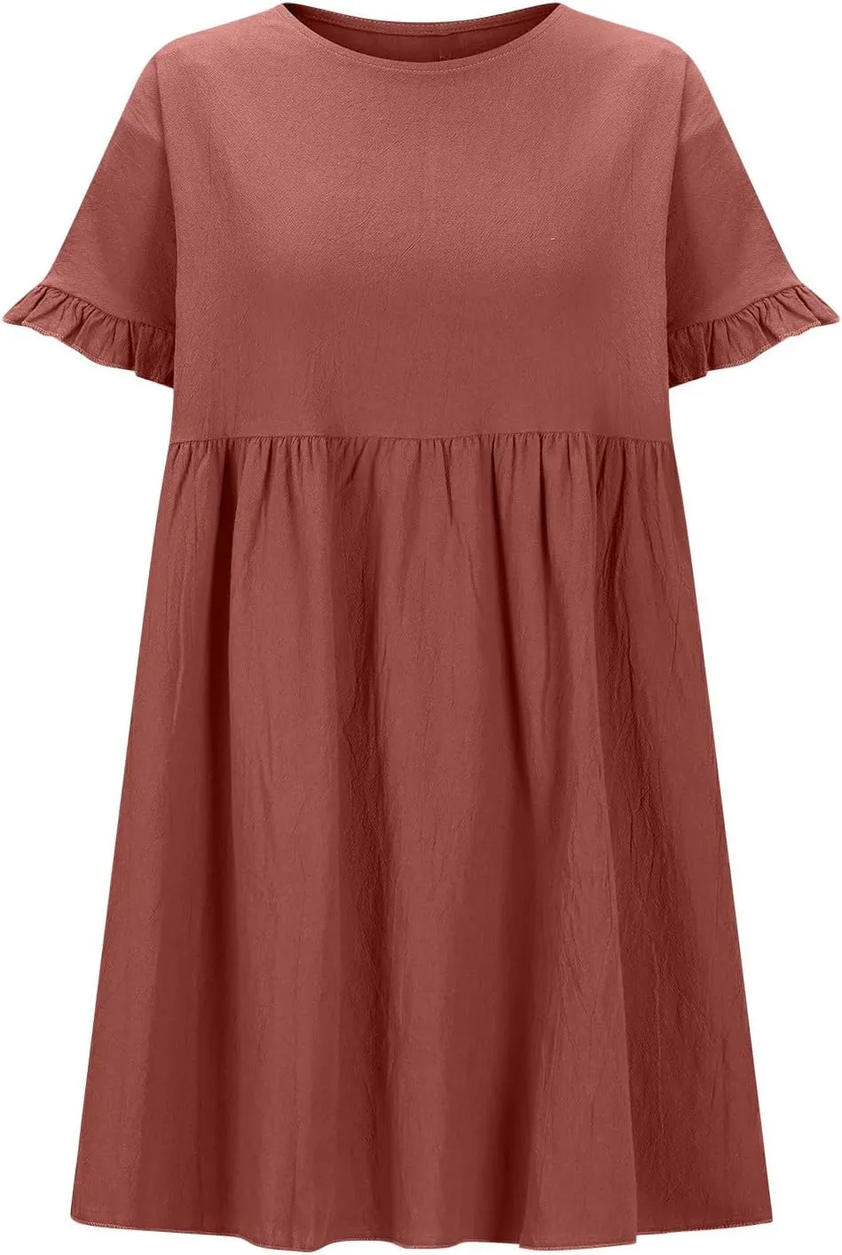 Summer Dresses for Women 2025 Vacation Short Sleeve Dress Casual Pleated Dress Crewneck Midi Dress Solid Color Dress