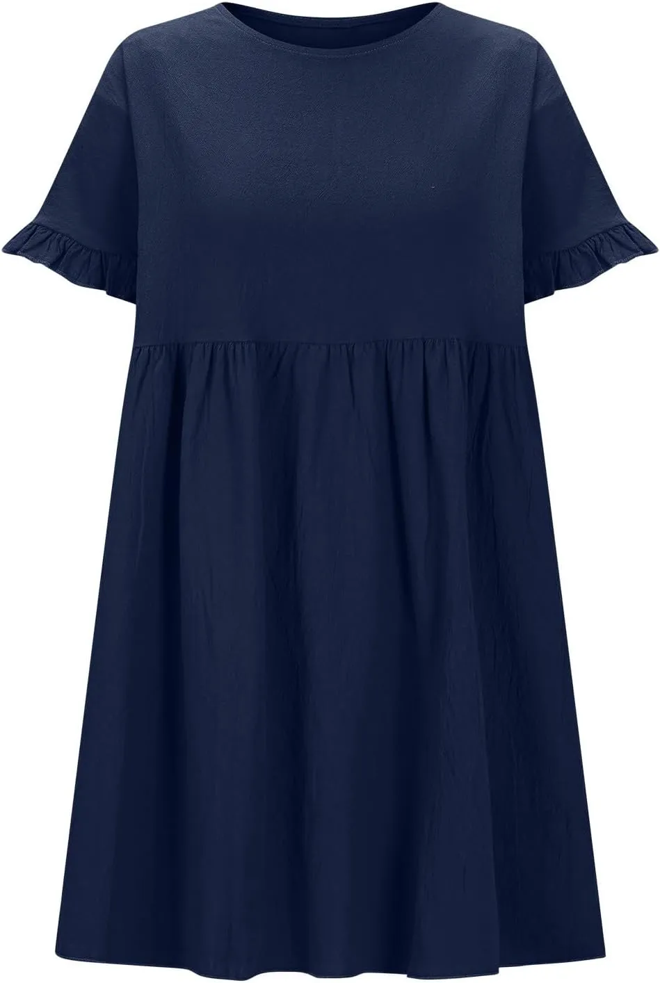Summer Dresses for Women 2025 Vacation Short Sleeve Dress Casual Pleated Dress Crewneck Midi Dress Solid Color Dress