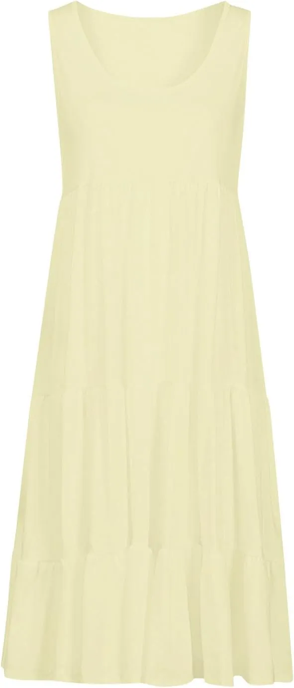 Summer Dresses for Women 2025 Vacation Sleeveless Crewneck Mini Tank Dress Tiered Ruffle Flowy Beach Sundresses