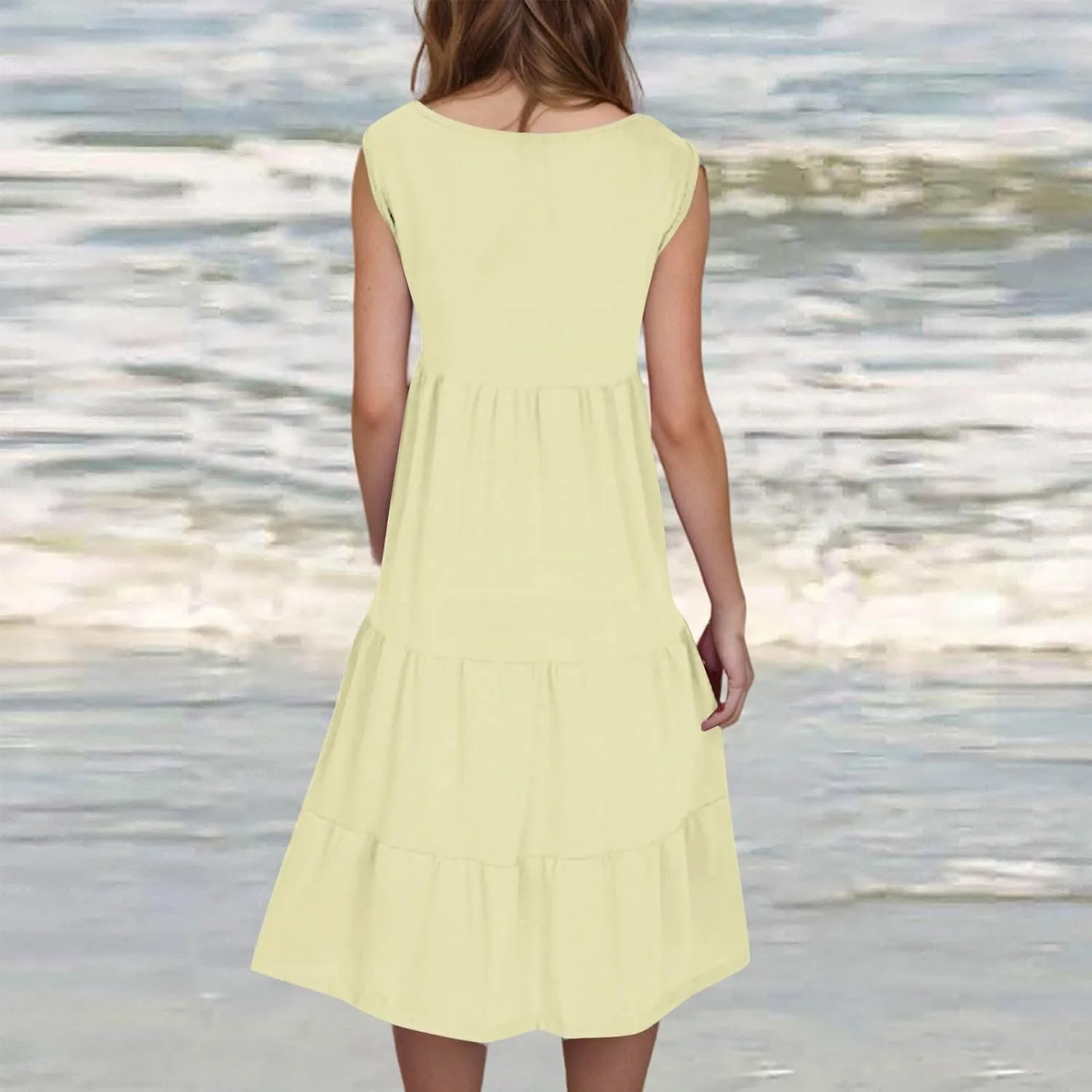 Summer Dresses for Women 2025 Vacation Sleeveless Crewneck Mini Tank Dress Tiered Ruffle Flowy Beach Sundresses