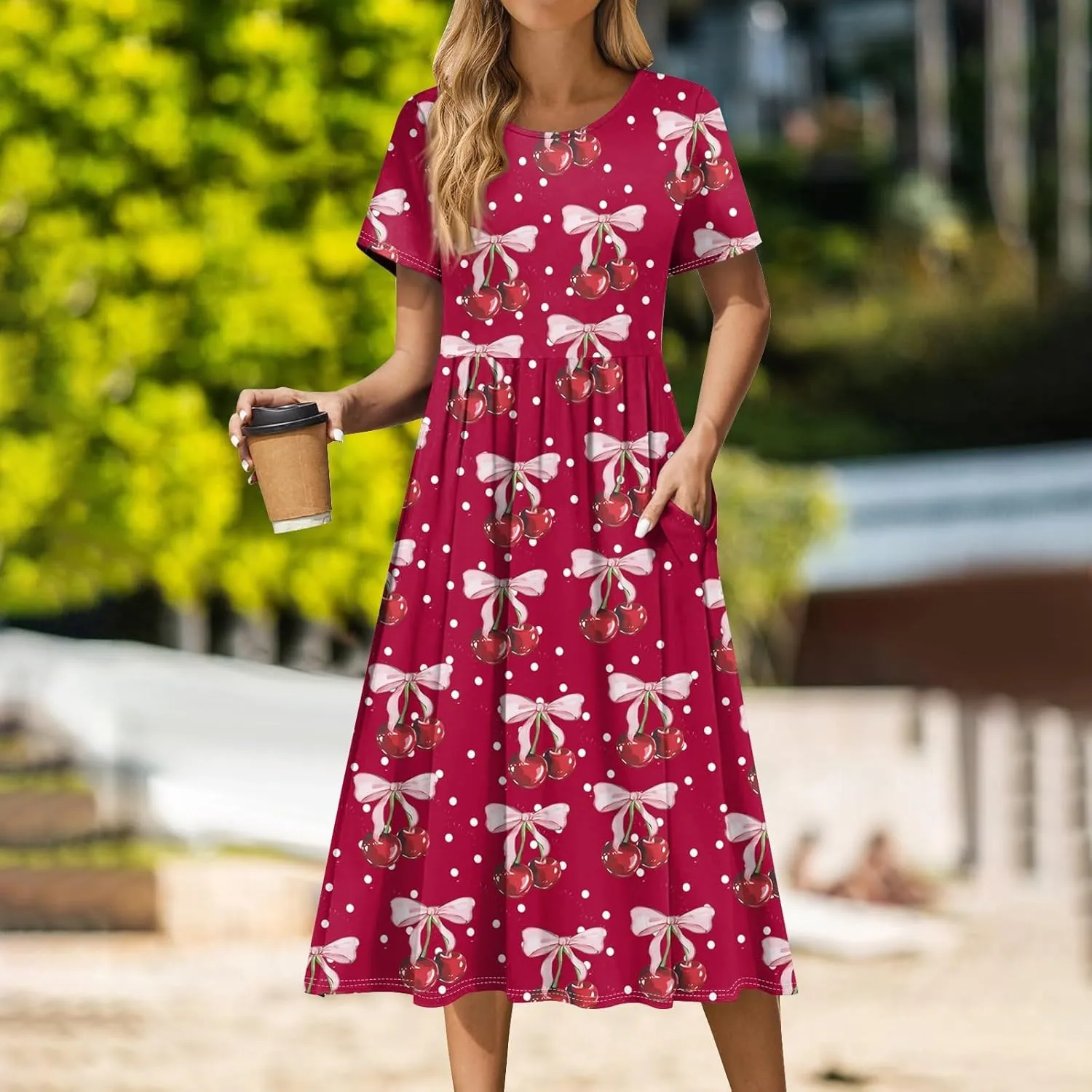 Summer Dresses for Women Casual Bodycon Dress Hawaiian Loose Short Sleeve Crewneck Beach Boho Vacation Midi Sundresse
