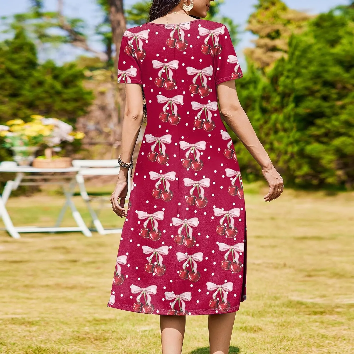 Summer Dresses for Women Casual Bodycon Dress Hawaiian Loose Short Sleeve Crewneck Beach Boho Vacation Midi Sundresse