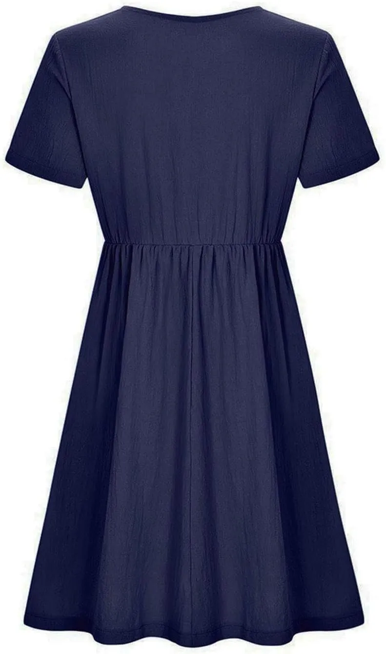 Summer Dresses for Women Casual Cotton Linen Dress Sundress Henley Flowy Vacation Beach Midi Dress