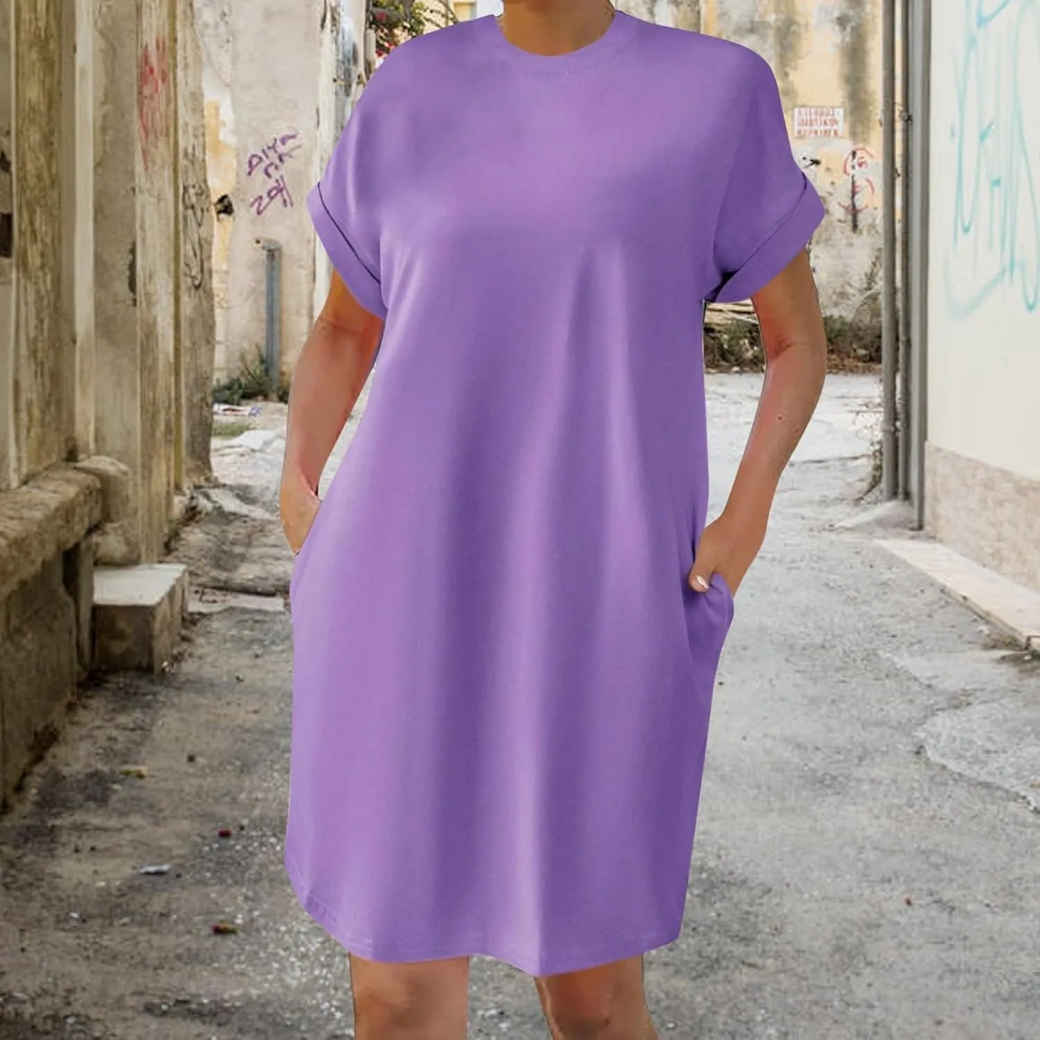 Summer Dresses for Women Casual Short Sleeve T Shirt Beach Sundress Nightgown Crew Neck Loose Fit Dress with Pockets