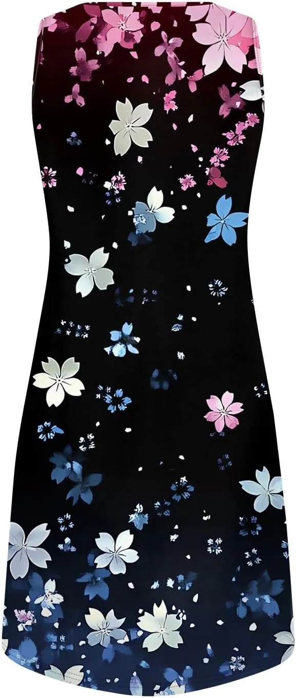 Summer Dresses for Women V-Neck Sleep Dress Casual Beach Tank Dress Sleeveless Sundresses Loose Floral T Shirt Dresses