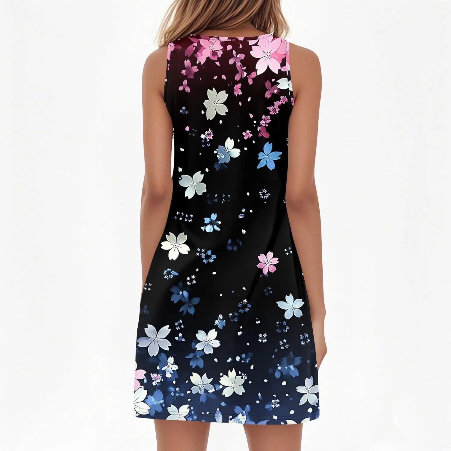 Summer Dresses for Women V-Neck Sleep Dress Casual Beach Tank Dress Sleeveless Sundresses Loose Floral T Shirt Dresses