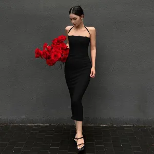 Summer Elegance French-style Halter Neck Maxi Dress