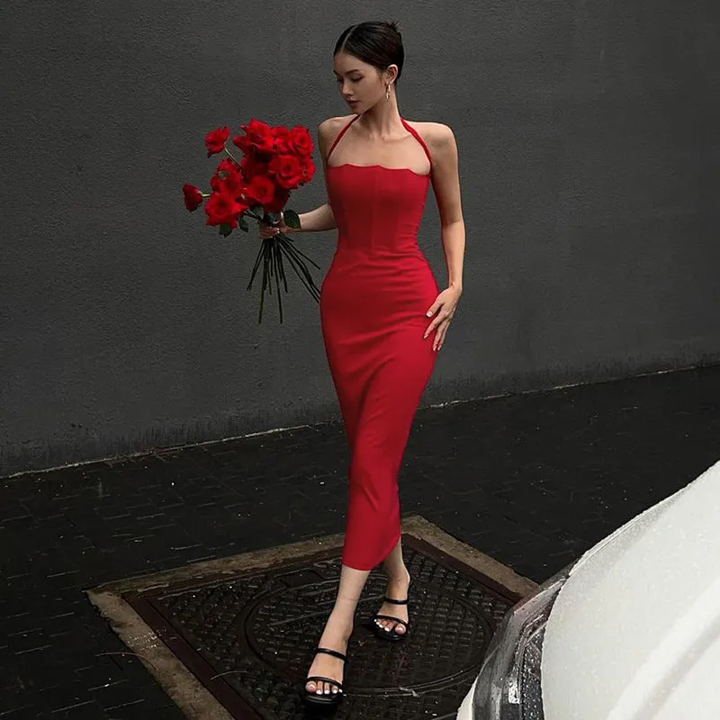 Summer Elegance French-style Halter Neck Maxi Dress