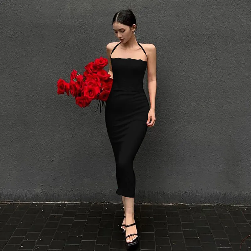 Summer Elegance French-style Halter Neck Maxi Dress