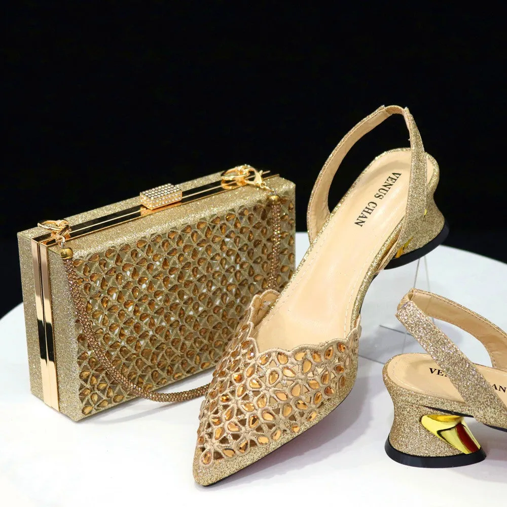 Summer Gleam Sandals & Handbag Set - Mid-Heel Elegance by The Nevermore
