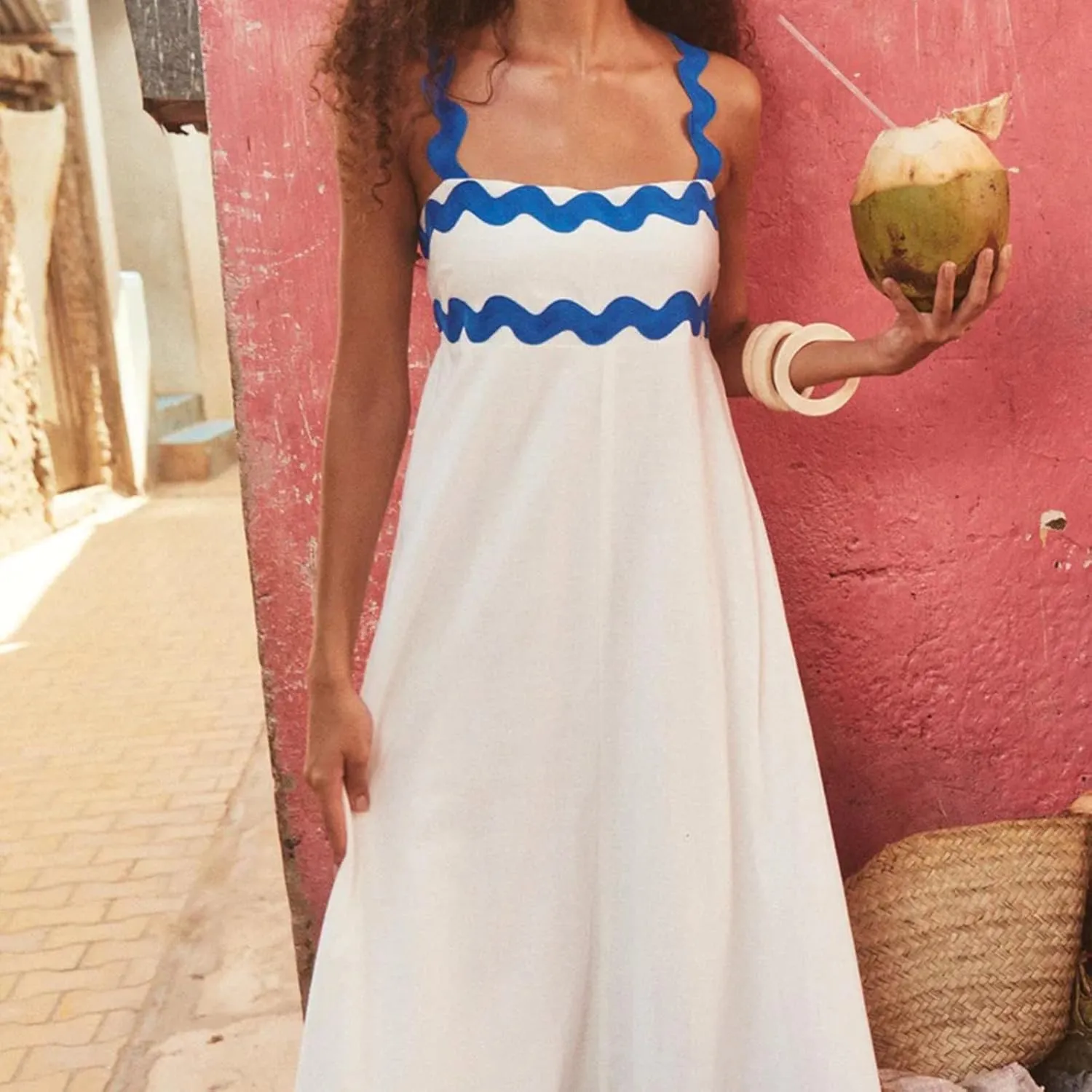 Summer Maxi Dresses for Women 2024 Casual RIC Rac Spaghetti Strap Dress Beach Vacation A Line Flowy Swing Sundresses