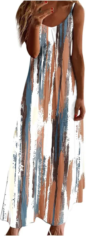 Summer Maxi Dresses for Women Spaghetti Strap Dress Fashion V Neck Floral Print Sundresses 2025 Beach Vacation Outfit