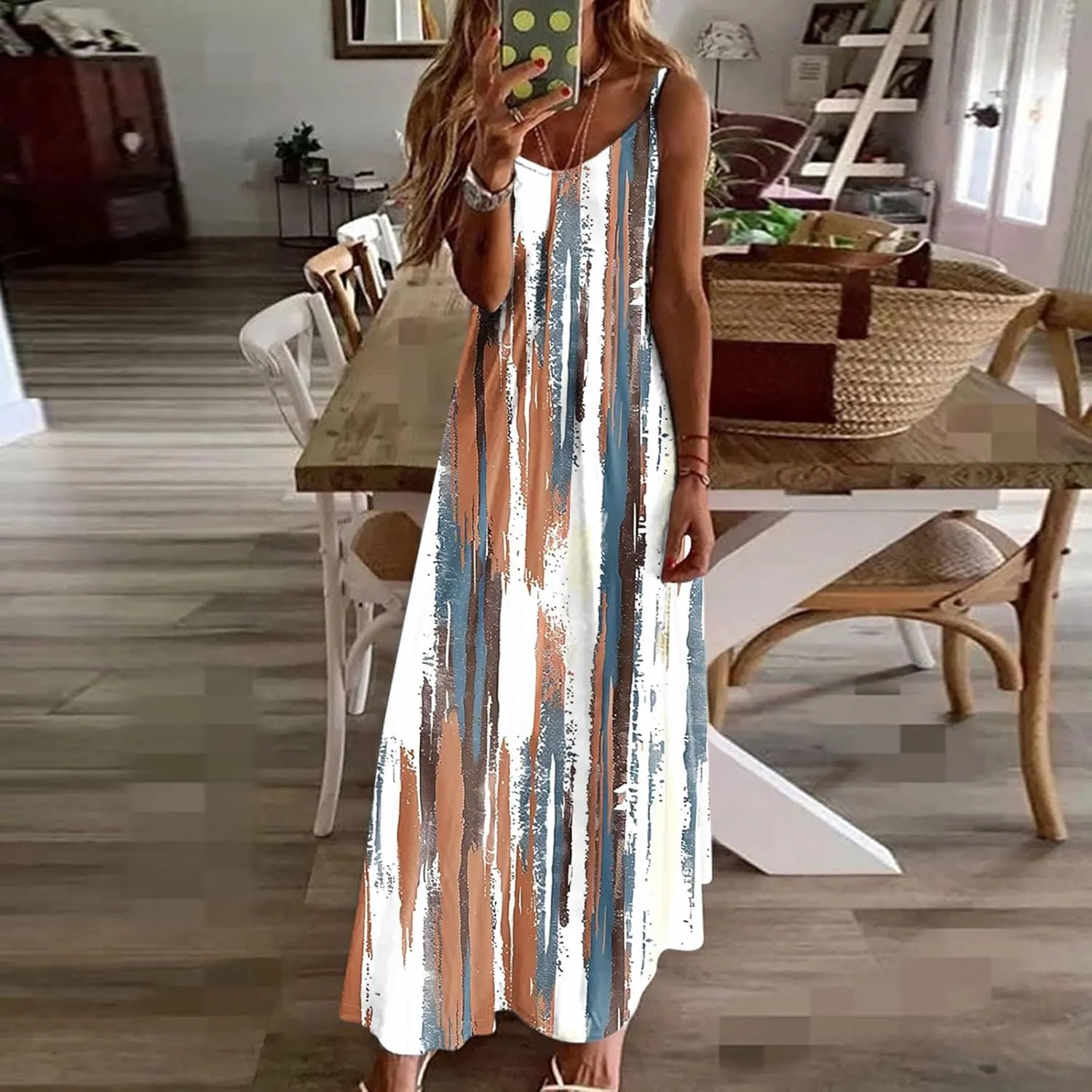 Summer Maxi Dresses for Women Spaghetti Strap Dress Fashion V Neck Floral Print Sundresses 2025 Beach Vacation Outfit