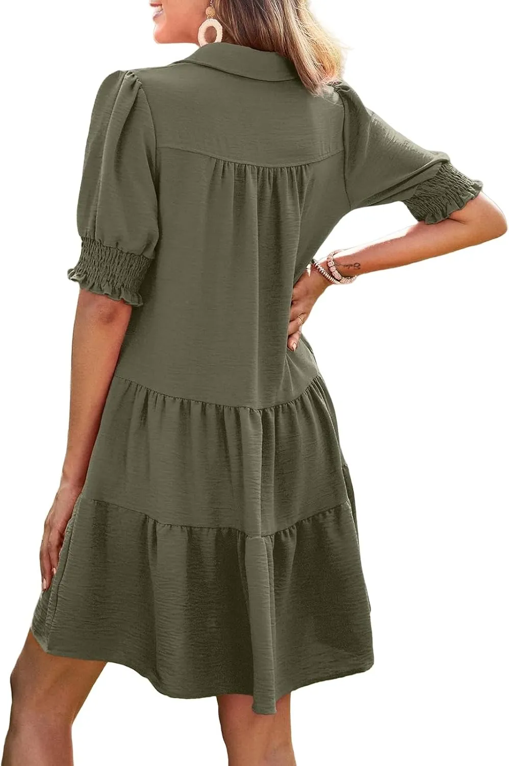 Summer Mini Dress for Women Lapel Collared V Neck Flutter Sleeve Maxi Dress Casual Beach Sundress Vacation