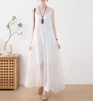 Summer New Women's Linen Loose Sling Dress/9986