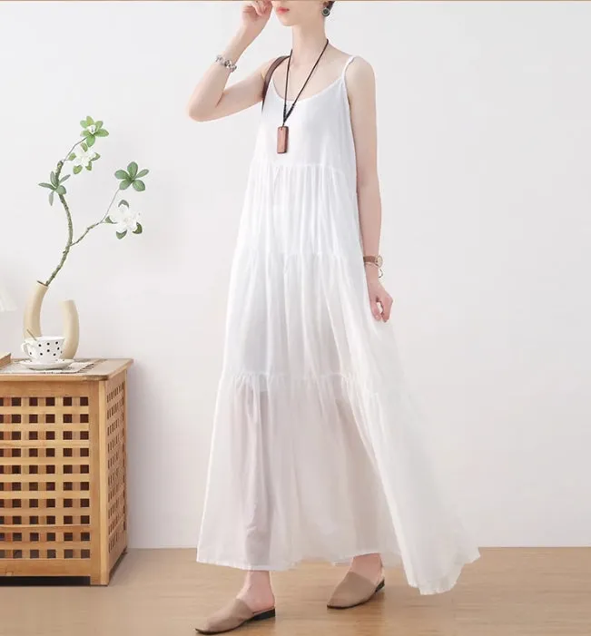 Summer New Women's Linen Loose Sling Dress/9986