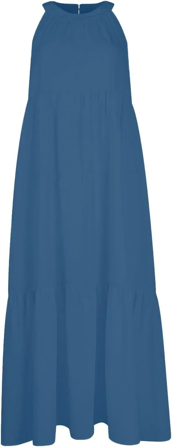 Summer Plus Size Sundresses for Women Trendy Off The Shoulder Sleeveless Halter Dress Casual Flowy Floral Midi Dress