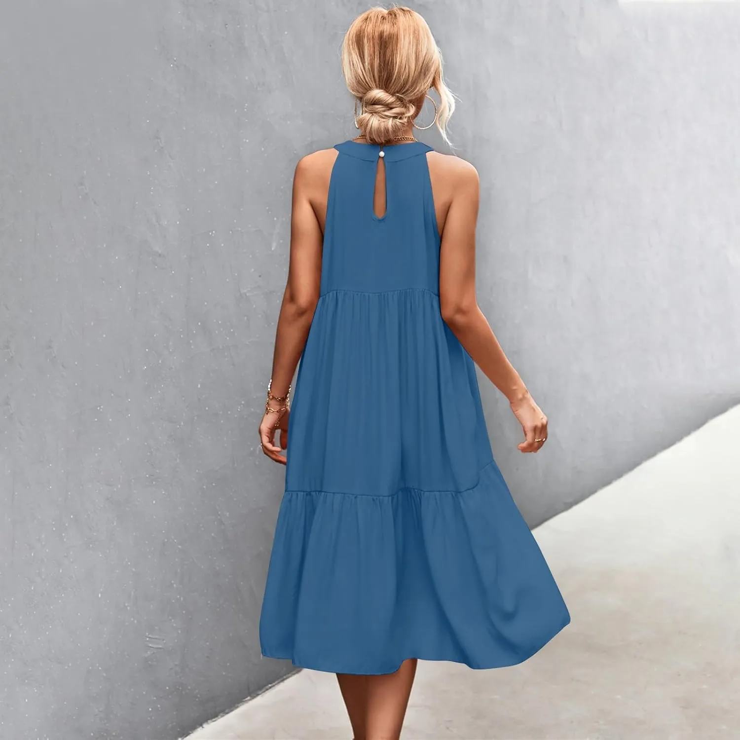 Summer Plus Size Sundresses for Women Trendy Off The Shoulder Sleeveless Halter Dress Casual Flowy Floral Midi Dress