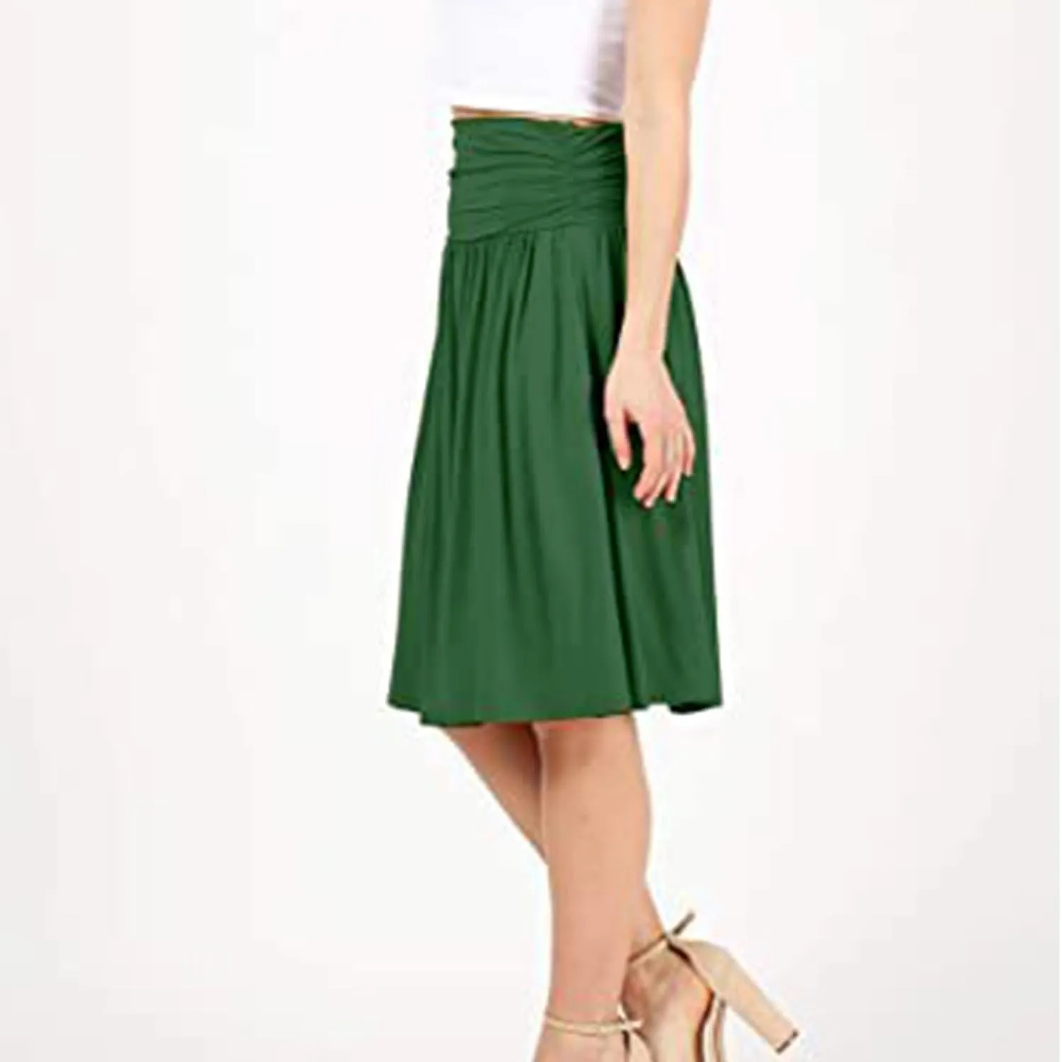 Summer Skirts for Women Regular and Plus Size Skirt with Pockets The Knee Length Ruched Flowy Midi Skirt
