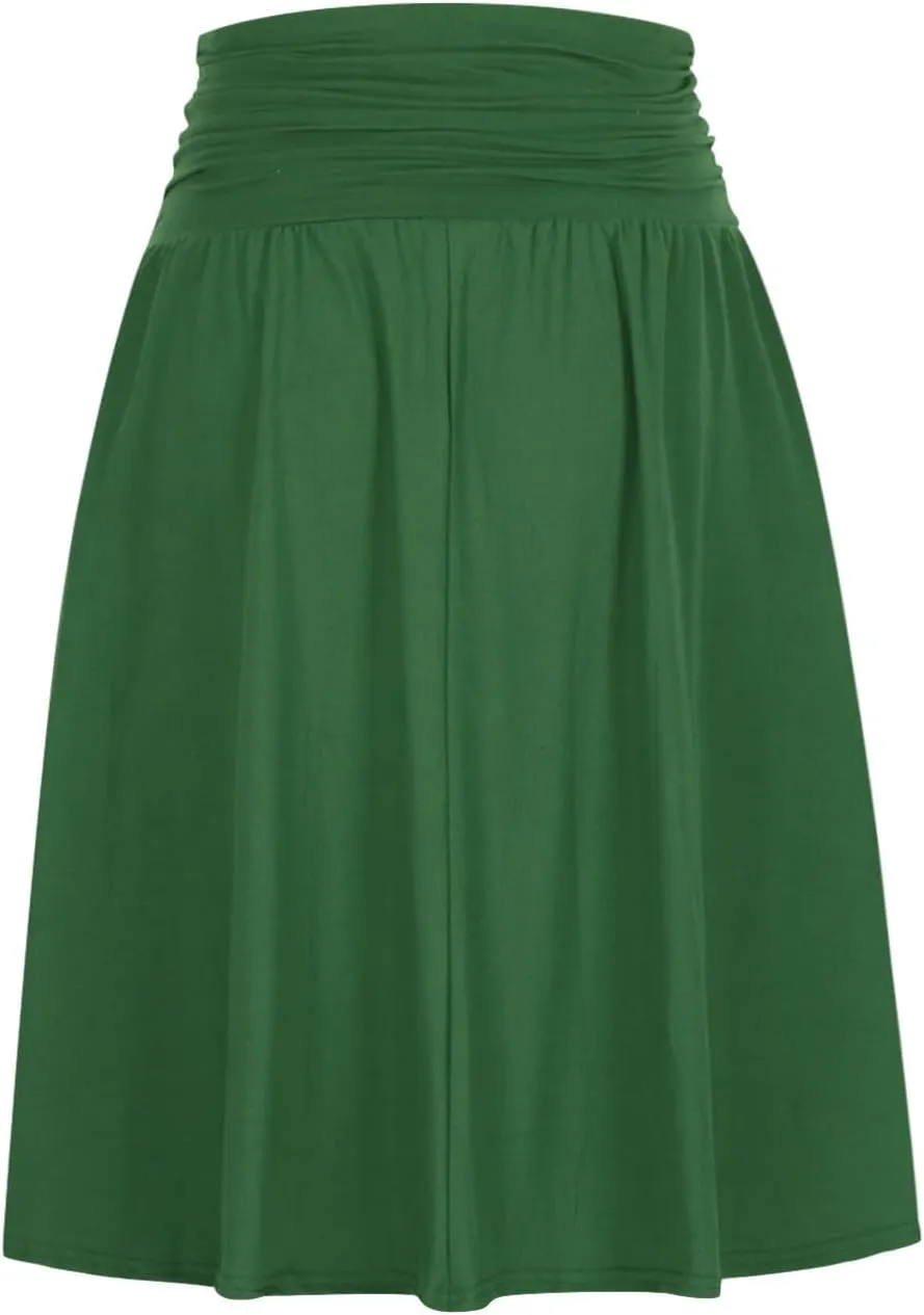 Summer Skirts for Women Regular and Plus Size Skirt with Pockets The Knee Length Ruched Flowy Midi Skirt