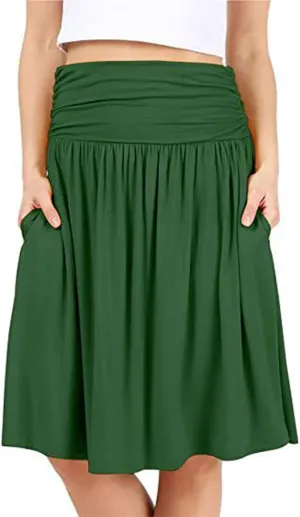 Summer Skirts for Women Regular and Plus Size Skirt with Pockets The Knee Length Ruched Flowy Midi Skirt