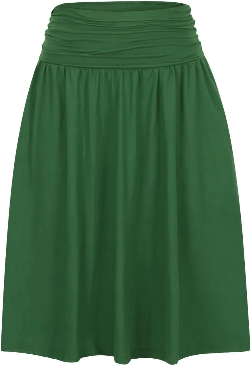 Summer Skirts for Women Regular and Plus Size Skirt with Pockets The Knee Length Ruched Flowy Midi Skirt