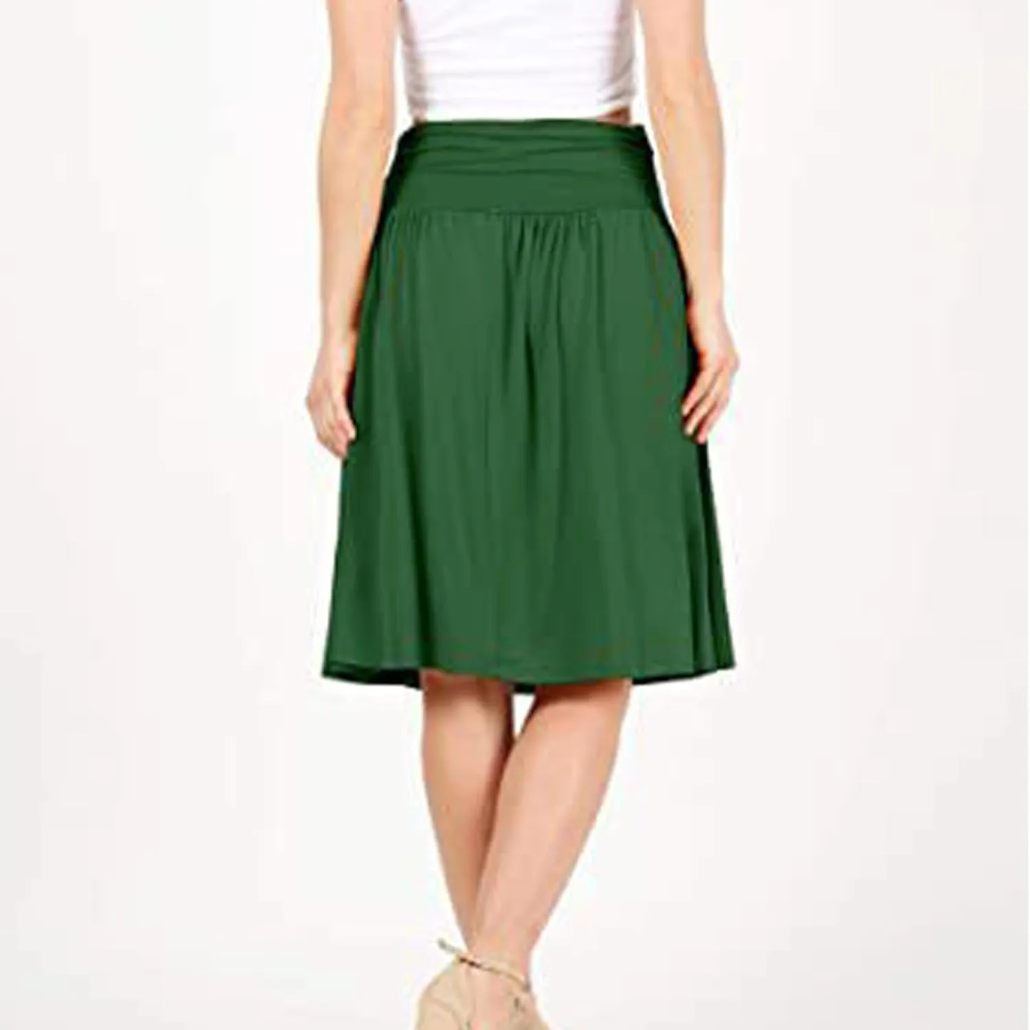 Summer Skirts for Women Regular and Plus Size Skirt with Pockets The Knee Length Ruched Flowy Midi Skirt