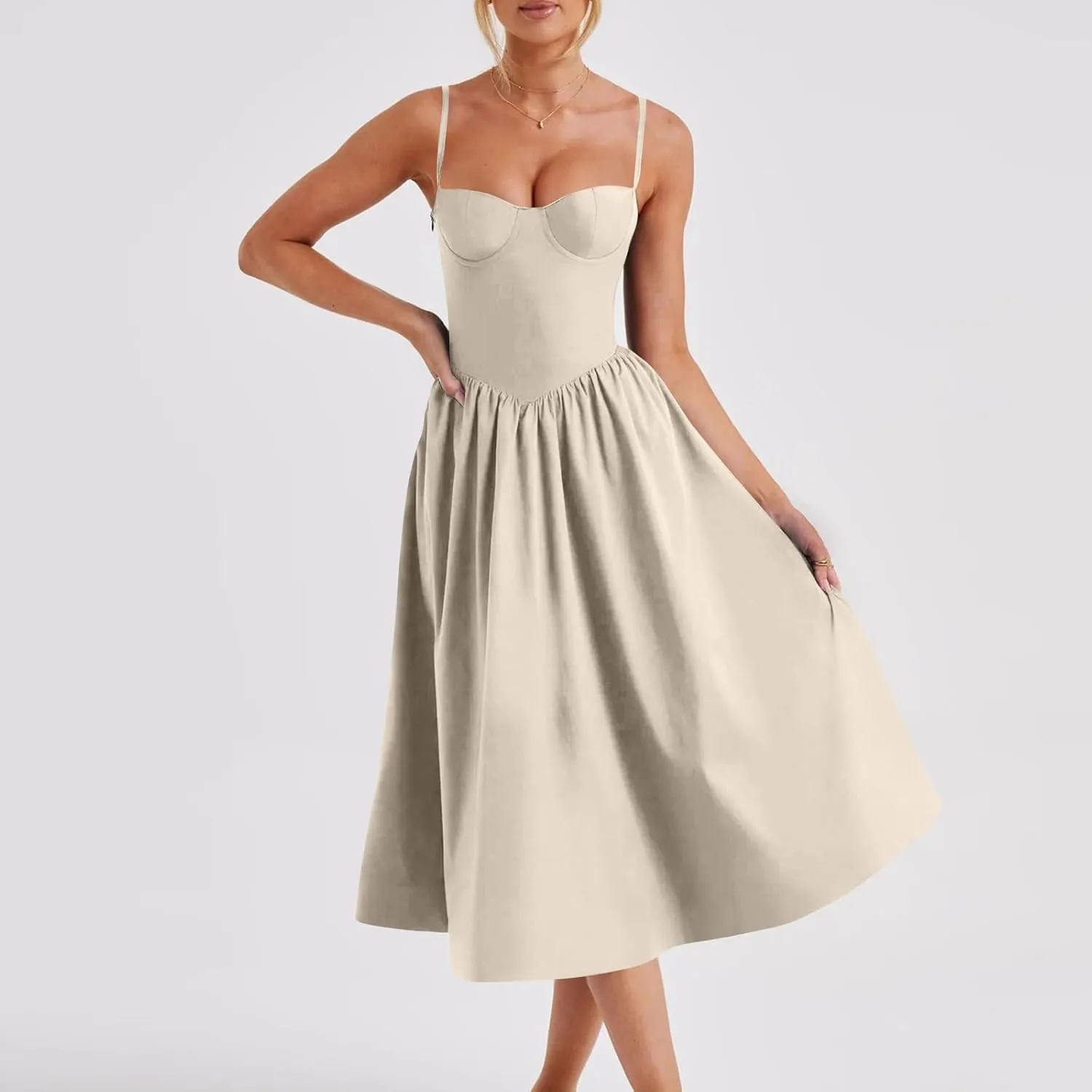 Summer Wedding Guest Dress Trendy Elegant Camisole Skirt for Women Bubble Princess Long Sundress Fit Comfort Evening