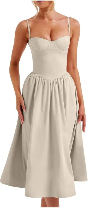 Summer Wedding Guest Dress Trendy Elegant Camisole Skirt for Women Bubble Princess Long Sundress Fit Comfort Evening