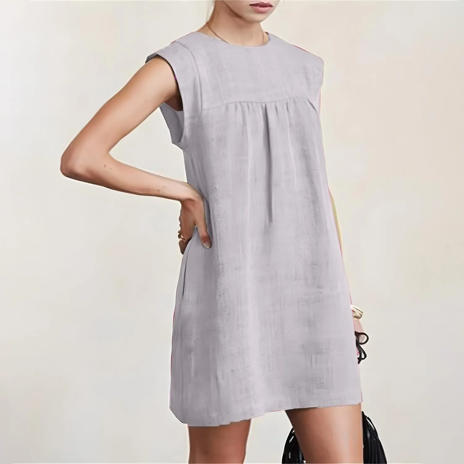 Sun Dresses for Women 2025 Vacation Summer Round Neck Sleeveless Tank Dress Cotton Linen Coverup Mini Dress