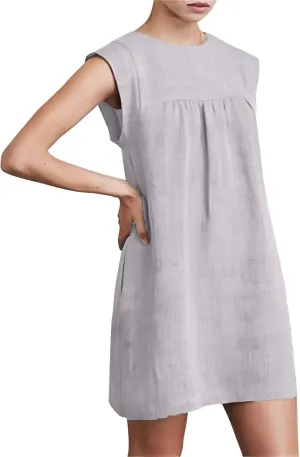 Sun Dresses for Women 2025 Vacation Summer Round Neck Sleeveless Tank Dress Cotton Linen Coverup Mini Dress