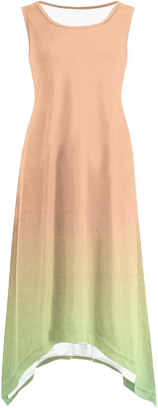 Sundresses for Women 2025 Casual Ombre Color Crewneck A-Line Flowy Dress Aesthetic Summer Beach Vacation Midi Dresses