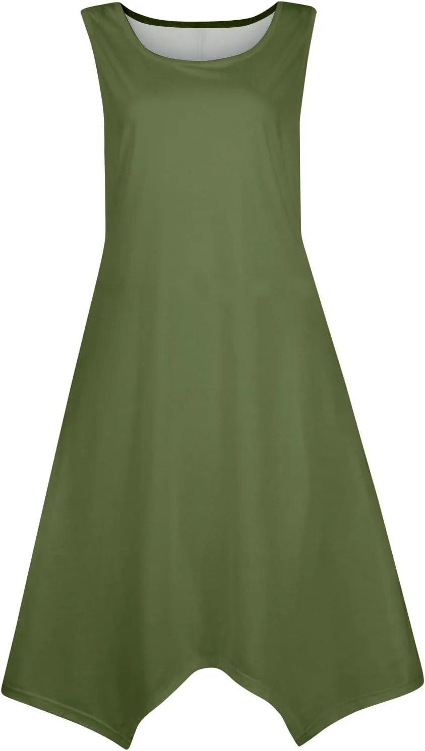 Sundresses for Women Summer Fashion Round Neck Sleeveless Floral Hawaiian Print Irregular Hem Midi Dresses