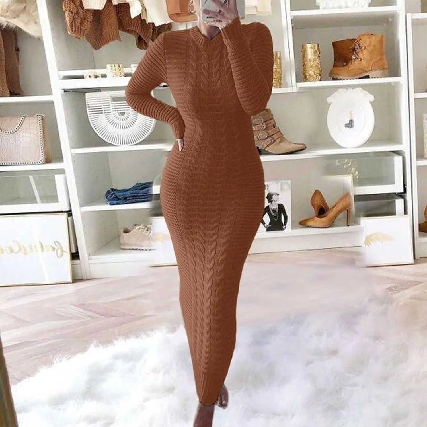 Sweater Dresses for Women,Sexy Bodycon Long Sleeve Dress for Winter Plus Size Pullover Dress for Party Evening
