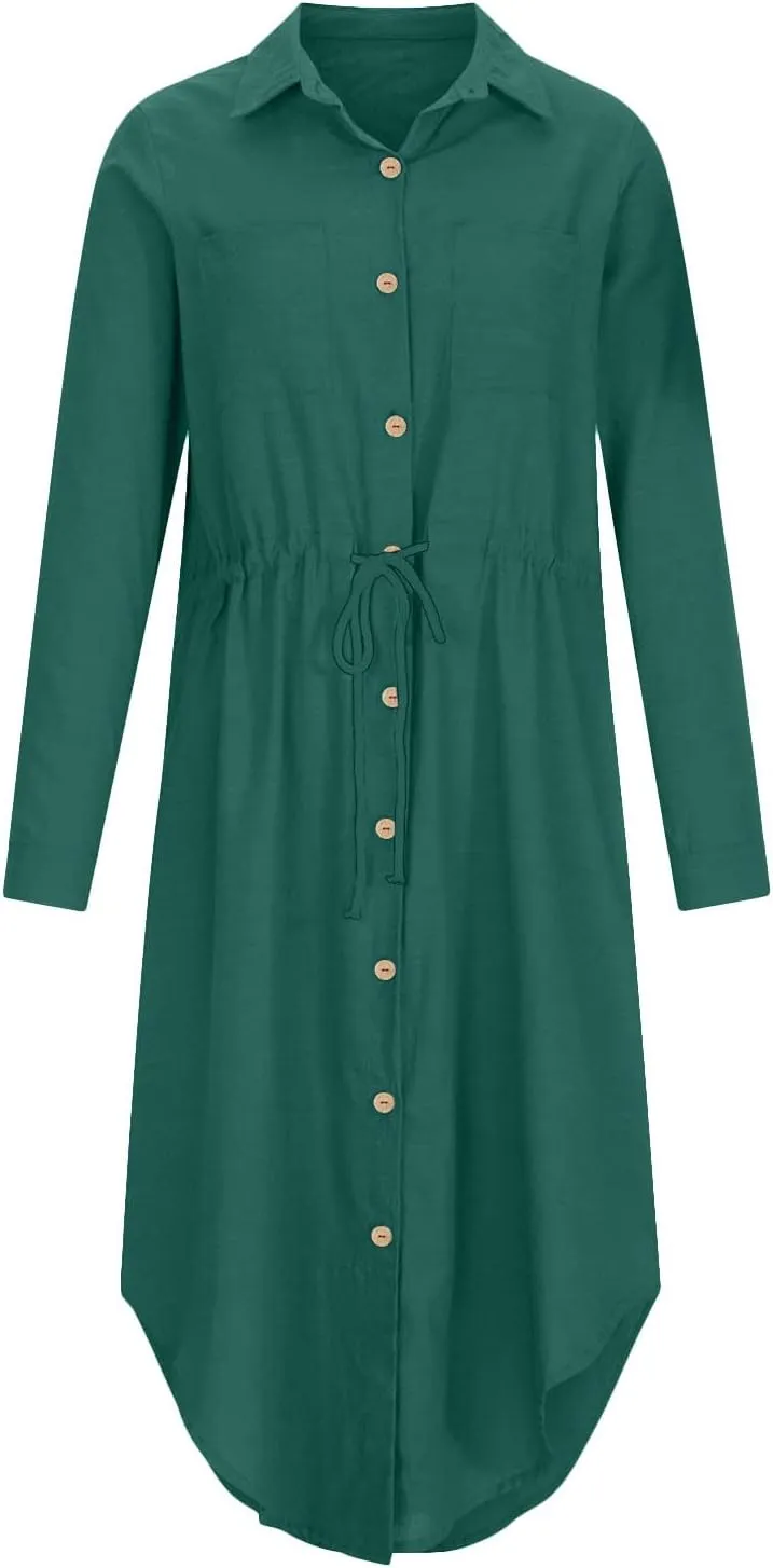 TARIENDY Maxi Dress for Women,Women's Button Down Vacation Outfits Long Sleeve Dresses Plus Size Summer Shirt Sundresses