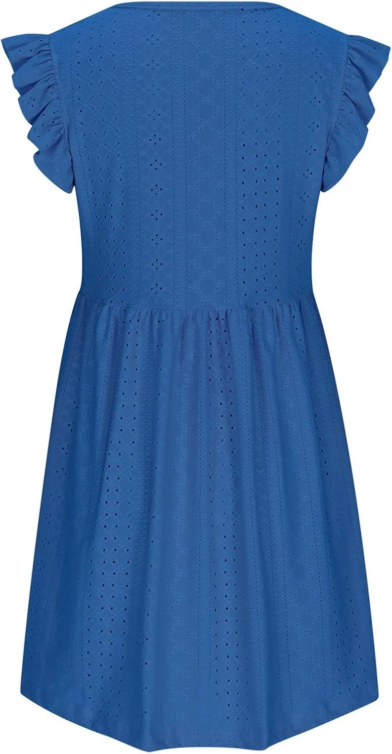 TARIENDY Sundresses for Women 2025,Ladies Ruffle V Neck Dresses Short Sleeve Sundresses Eyelet Summer Beach Vacation Dress