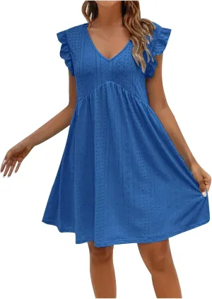 TARIENDY Sundresses for Women 2025,Ladies Ruffle V Neck Dresses Short Sleeve Sundresses Eyelet Summer Beach Vacation Dress